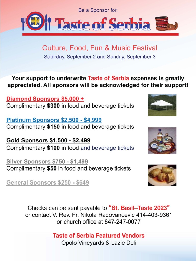 Information on sponsorship for Taste of Serbia